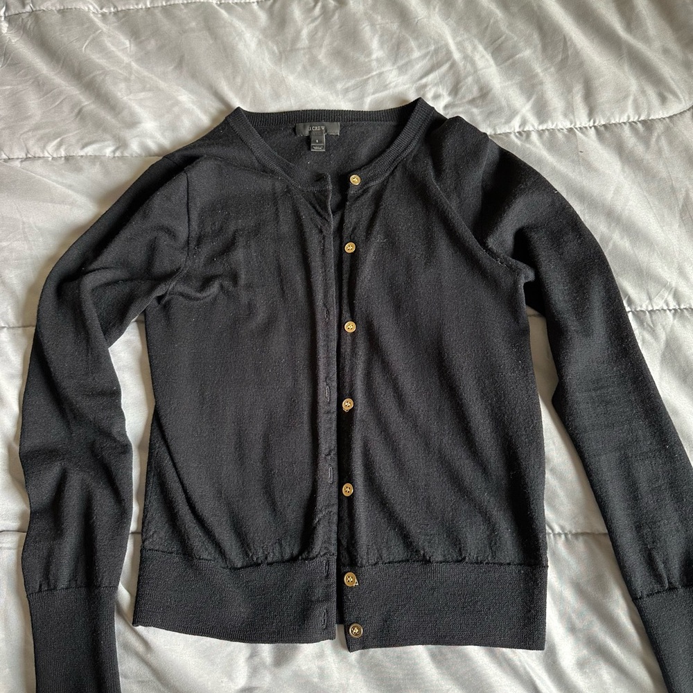 J. Crew Classic Black Cardigan with gold buttons